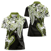Monstera Plumeria Flowers Olive Green Women Polo Shirt Polynesian Pattern LT01 - Polynesian Pride