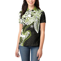 Monstera Plumeria Flowers Olive Green Women Polo Shirt Polynesian Pattern LT01 - Polynesian Pride