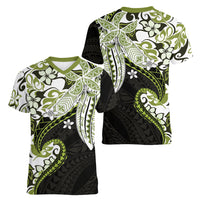 Monstera Plumeria Flowers Olive Green Women V-Neck T-Shirt Polynesian Pattern LT01 - Polynesian Pride