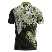 Monstera Plumeria Flowers Olive Green Zipper Polo Shirt Polynesian Pattern LT01 - Polynesian Pride