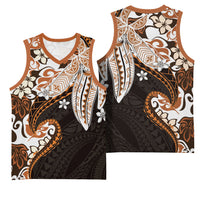 Monstera Plumeria Flowers Orange Basketball Jersey Polynesian Pattern LT01 - Polynesian Pride