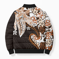 Monstera Plumeria Flowers Orange Bomber Puffer Jacket Polynesian Pattern LT01 - Polynesian Pride