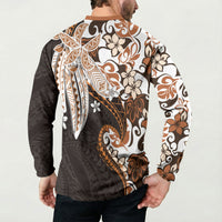 Monstera Plumeria Flowers Orange Button Sweatshirt Polynesian Pattern LT01 - Polynesian Pride