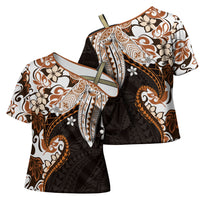 Monstera Plumeria Flowers Orange Cross Shoulder Shirt Polynesian Pattern LT01 - Polynesian Pride