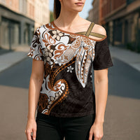 Monstera Plumeria Flowers Orange Cross Shoulder Shirt Polynesian Pattern LT01 - Polynesian Pride