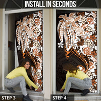 Monstera Plumeria Flowers Orange Door Cover Polynesian Pattern LT01 - Polynesian Pride