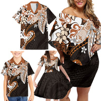 Monstera Plumeria Flowers Orange Family Matching Off Shoulder Short Dress and Hawaiian Shirt Polynesian Pattern
