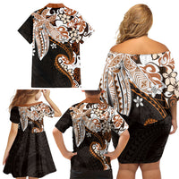 Monstera Plumeria Flowers Orange Family Matching Off Shoulder Short Dress and Hawaiian Shirt Polynesian Pattern