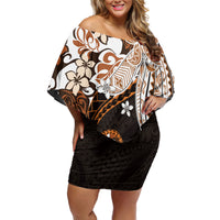 Monstera Plumeria Flowers Orange Family Matching Off Shoulder Short Dress and Hawaiian Shirt Polynesian Pattern