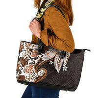 Monstera Plumeria Flowers Orange Leather Tote Bag Polynesian Pattern LT01 Orange - Polynesian Pride