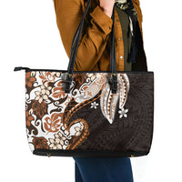 Monstera Plumeria Flowers Orange Leather Tote Bag Polynesian Pattern LT01 - Polynesian Pride