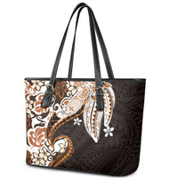 Monstera Plumeria Flowers Orange Leather Tote Bag Polynesian Pattern LT01 - Polynesian Pride
