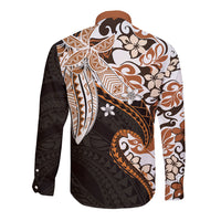 Monstera Plumeria Flowers Orange Long Sleeve Button Shirt Polynesian Pattern LT01 - Polynesian Pride