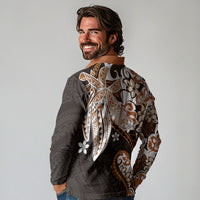 Monstera Plumeria Flowers Orange Long Sleeve Polo Shirt Polynesian Pattern LT01 - Polynesian Pride