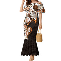 Monstera Plumeria Flowers Orange Mermaid Dress Polynesian Pattern LT01 Women Orange - Polynesian Pride
