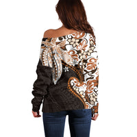Monstera Plumeria Flowers Orange Off Shoulder Sweater Polynesian Pattern LT01 - Polynesian Pride