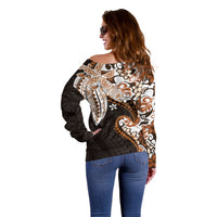 Monstera Plumeria Flowers Orange Off Shoulder Sweater Polynesian Pattern LT01 - Polynesian Pride