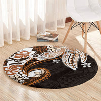 Monstera Plumeria Flowers Orange Round Carpet Polynesian Pattern LT01 - Polynesian Pride