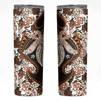 Monstera Plumeria Flowers Orange Skinny Tumbler Polynesian Pattern LT01 Orange - Polynesian Pride
