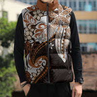 Monstera Plumeria Flowers Orange Sleeveless Puffer Jacket Polynesian Pattern LT01 - Polynesian Pride