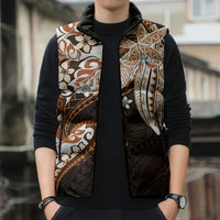 Monstera Plumeria Flowers Orange Sleeveless Puffer Jacket Polynesian Pattern LT01 - Polynesian Pride