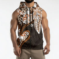 Monstera Plumeria Flowers Orange Sleeveless Zip Hoodie Polynesian Pattern LT01 - Polynesian Pride