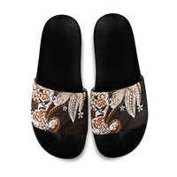 Monstera Plumeria Flowers Orange Slide Sandals Polynesian Pattern LT01 Orange - Polynesian Pride