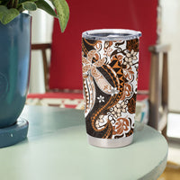Monstera Plumeria Flowers Orange Tumbler Cup Polynesian Pattern LT01 - Polynesian Pride