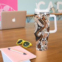 Monstera Plumeria Flowers Orange Tumbler With Handle Polynesian Pattern LT01 - Polynesian Pride