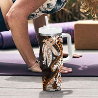 Monstera Plumeria Flowers Orange Tumbler With Handle Polynesian Pattern LT01 - Polynesian Pride