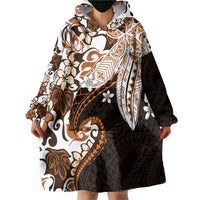 Monstera Plumeria Flowers Orange Wearable Blanket Hoodie Polynesian Pattern LT01 - Polynesian Pride
