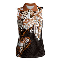 Monstera Plumeria Flowers Orange Women Sleeveless Polo Shirt Polynesian Pattern LT01 Female Orange - Polynesian Pride