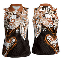 Monstera Plumeria Flowers Orange Women Sleeveless Polo Shirt Polynesian Pattern LT01 - Polynesian Pride