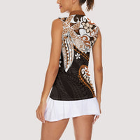 Monstera Plumeria Flowers Orange Women Sleeveless Polo Shirt Polynesian Pattern LT01 - Polynesian Pride