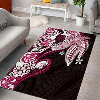 Monstera Plumeria Flowers Pink Area Rug Polynesian Pattern LT01 - Polynesian Pride