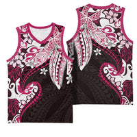 Monstera Plumeria Flowers Pink Basketball Jersey Polynesian Pattern LT01 - Polynesian Pride