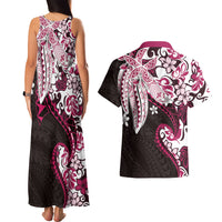 Monstera Plumeria Flowers Pink Couples Matching Tank Maxi Dress and Hawaiian Shirt Polynesian Pattern LT01 - Polynesian Pride