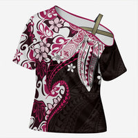 Monstera Plumeria Flowers Pink Cross Shoulder Shirt Polynesian Pattern LT01 Female Pink - Polynesian Pride