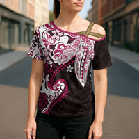 Monstera Plumeria Flowers Pink Cross Shoulder Shirt Polynesian Pattern LT01 - Polynesian Pride