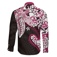 Monstera Plumeria Flowers Pink Family Matching Long Sleeve Bodycon Dress and Hawaiian Shirt Polynesian Pattern