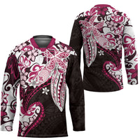 Monstera Plumeria Flowers Pink Hockey Jersey Polynesian Pattern LT01 - Polynesian Pride