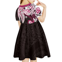 Monstera Plumeria Flowers Pink Kid Short Sleeve Dress Polynesian Pattern LT01 - Polynesian Pride