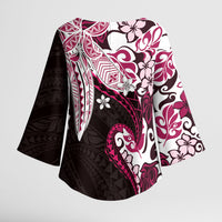 Monstera Plumeria Flowers Pink Kimono Sleeve Blouse Polynesian Pattern LT01 - Polynesian Pride