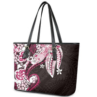 Monstera Plumeria Flowers Pink Leather Tote Bag Polynesian Pattern LT01 - Polynesian Pride