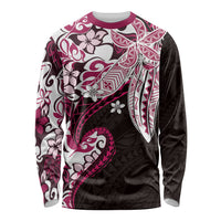 Monstera Plumeria Flowers Pink Long Sleeve Shirt Polynesian Pattern LT01 Unisex Pink - Polynesian Pride