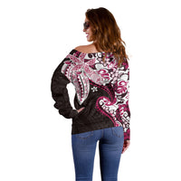 Monstera Plumeria Flowers Pink Off Shoulder Sweater Polynesian Pattern LT01 - Polynesian Pride