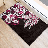 Monstera Plumeria Flowers Pink Rubber Doormat Polynesian Pattern LT01 - Polynesian Pride