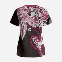 Monstera Plumeria Flowers Pink Scrub Top Polynesian Pattern LT01 - Polynesian Pride