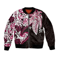 Monstera Plumeria Flowers Pink Sleeve Zip Bomber Jacket Polynesian Pattern LT01 Unisex Pink - Polynesian Pride
