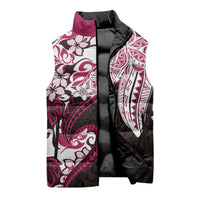 Monstera Plumeria Flowers Pink Sleeveless Puffer Jacket Polynesian Pattern LT01 - Polynesian Pride